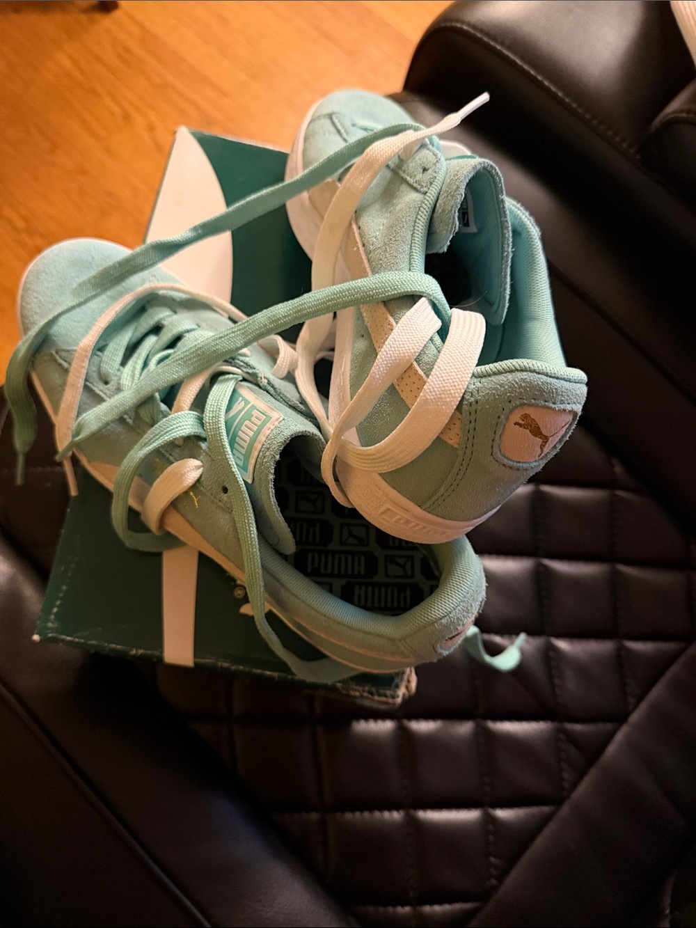 Puma Women’s Mint Green Classic Suede Sneakers with White Accents